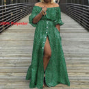 Women's Dress 2021 Celmia Autumn Sexy High Waist Maxi Robes High Split Long Sundress Three Quarter Sleeves Floor-Length Vestidos