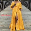 Women's Dress 2021 Celmia Autumn Sexy High Waist Maxi Robes High Split Long Sundress Three Quarter Sleeves Floor-Length Vestidos