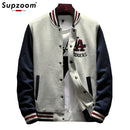 2020 New Arrival Letter Rib Sleeve Cotton Embroidery Logo Single Breasted Casual Bomber Baseball Jacket Loose Cardigan Coat
