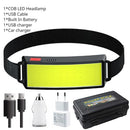 2021 New Style Headlamp Portable Mini COB LED Headlight with Built-in Battery Flashlight USB Rechargeable Head Lamp Hiking Torch