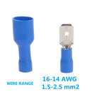 100PCS Insulated Spade Crimp Wire Cable Connector 6.3mm Terminal Male Female Kit 16-14 AWG 22-16AWG 12-10AWG