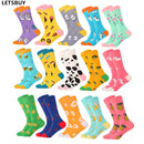 LETSBUY women socks combed cotton harajuku funny creative cartoon animal crew socks lady girls fruit dog bird chili men socks