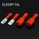 100pcs FDD 1.25-250 MDD1.25-250 6.3mm Red Female + Male Spade Insulated Electrical Crimp Terminal Connectors Wiring Cable Plug