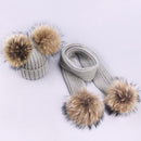 Girl Pompon Hats and Scarves Sets Winter Knitted Warm Nature Fur Pom Pom Hat Scarf Thick Beanies Hats Caps Kids Baby Solid Bones