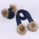 Girl Pompon Hats and Scarves Sets Winter Knitted Warm Nature Fur Pom Pom Hat Scarf Thick Beanies Hats Caps Kids Baby Solid Bones