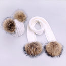 Girl Pompon Hats and Scarves Sets Winter Knitted Warm Nature Fur Pom Pom Hat Scarf Thick Beanies Hats Caps Kids Baby Solid Bones