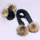 Girl Pompon Hats and Scarves Sets Winter Knitted Warm Nature Fur Pom Pom Hat Scarf Thick Beanies Hats Caps Kids Baby Solid Bones