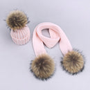 Girl Pompon Hats and Scarves Sets Winter Knitted Warm Nature Fur Pom Pom Hat Scarf Thick Beanies Hats Caps Kids Baby Solid Bones