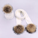 Girl Pompon Hats and Scarves Sets Winter Knitted Warm Nature Fur Pom Pom Hat Scarf Thick Beanies Hats Caps Kids Baby Solid Bones