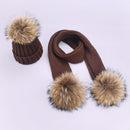 Girl Pompon Hats and Scarves Sets Winter Knitted Warm Nature Fur Pom Pom Hat Scarf Thick Beanies Hats Caps Kids Baby Solid Bones