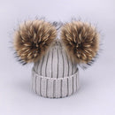 Girl Pompon Hats and Scarves Sets Winter Knitted Warm Nature Fur Pom Pom Hat Scarf Thick Beanies Hats Caps Kids Baby Solid Bones