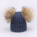 Girl Pompon Hats and Scarves Sets Winter Knitted Warm Nature Fur Pom Pom Hat Scarf Thick Beanies Hats Caps Kids Baby Solid Bones