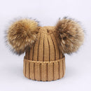 Girl Pompon Hats and Scarves Sets Winter Knitted Warm Nature Fur Pom Pom Hat Scarf Thick Beanies Hats Caps Kids Baby Solid Bones