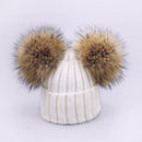 Girl Pompon Hats and Scarves Sets Winter Knitted Warm Nature Fur Pom Pom Hat Scarf Thick Beanies Hats Caps Kids Baby Solid Bones