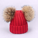 Girl Pompon Hats and Scarves Sets Winter Knitted Warm Nature Fur Pom Pom Hat Scarf Thick Beanies Hats Caps Kids Baby Solid Bones