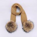 Girl Pompon Hats and Scarves Sets Winter Knitted Warm Nature Fur Pom Pom Hat Scarf Thick Beanies Hats Caps Kids Baby Solid Bones