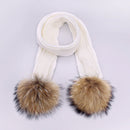 Girl Pompon Hats and Scarves Sets Winter Knitted Warm Nature Fur Pom Pom Hat Scarf Thick Beanies Hats Caps Kids Baby Solid Bones