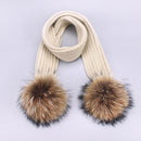 Girl Pompon Hats and Scarves Sets Winter Knitted Warm Nature Fur Pom Pom Hat Scarf Thick Beanies Hats Caps Kids Baby Solid Bones