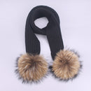 Girl Pompon Hats and Scarves Sets Winter Knitted Warm Nature Fur Pom Pom Hat Scarf Thick Beanies Hats Caps Kids Baby Solid Bones