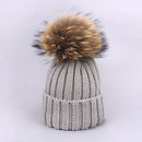 Girl Pompon Hats and Scarves Sets Winter Knitted Warm Nature Fur Pom Pom Hat Scarf Thick Beanies Hats Caps Kids Baby Solid Bones