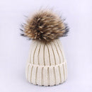 Girl Pompon Hats and Scarves Sets Winter Knitted Warm Nature Fur Pom Pom Hat Scarf Thick Beanies Hats Caps Kids Baby Solid Bones