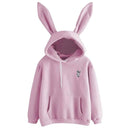 QRWR 2020 Autumn Winter Women Hoodies Kawaii Rabbit Ears Fashion Hoody Casual Solid Color Warm Sweatshirt Hoodies For Women AExp