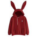 QRWR 2020 Autumn Winter Women Hoodies Kawaii Rabbit Ears Fashion Hoody Casual Solid Color Warm Sweatshirt Hoodies For Women AExp