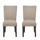 Quatrefoil Diamond Pattern Fabric Upholstered Chair with Wooden Legs, Brown and Cream, Set of Two-Dining Chairs-Brown and Cream-Fabric, Hardwood and Plywood-JadeMoghul Inc.