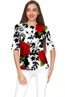 Queen Power Queen Power Sophia White Floral Print Dressy Top - Women Sophia Elbow Sleeve Top