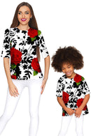 Queen Power Queen Power Sophia White Floral Print Dressy Top - Women Sophia Elbow Sleeve Top