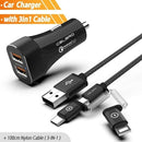 Quick Charge 3.0 Car Charger For Mobile Phone Dual Usb Car-Charger Qualcomm Qc 3.0 2.0 Fast Charging Adapter 2 ports Usb Charger-1 charger 1 cable-JadeMoghul Inc.