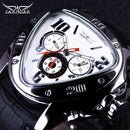 Racing / Geometric Triangle Design Genuine Leather Strap Men Watch-White-JadeMoghul Inc.