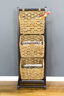Racks Wood Rack - 11'.8" X 15" X 42'.25" Brown Wood, MDF, Water Hyacinth Water Hyacinth Magazine Rack with Baskets HomeRoots