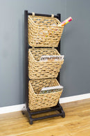 Racks Wood Rack - 11'.8" X 15" X 42'.25" Brown Wood, MDF, Water Hyacinth Water Hyacinth Magazine Rack with Baskets HomeRoots