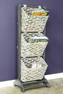 Racks Wood Rack - 11'.8" X 15" X 42'.25" Grey Wood, MDF, Water Hyacinth Water Hyacinth Magazine Rack with Baskets HomeRoots