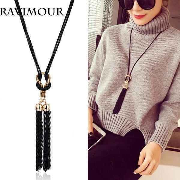 RAVIMOUR Long Necklace Gold Black Color Chains Necklaces & Pendants Jewelry Fashion Tassel Chokers Bijoux 2017 New Year Gifts--JadeMoghul Inc.