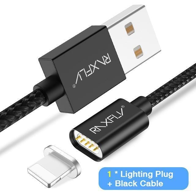 RAXFLY Magnetic Cable For iPhone X XS Max 8 7 Plus Charging Wire Lightning to USB Cable For iPhone 6S LED Magnet Charger Cord-1 Plug 1Black Cable-1M-JadeMoghul Inc.