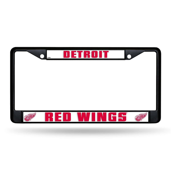 License Plate Frames Red Wings Black Chrome Frame