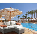 Resin Wicker and Aluminum Patio Sofa and Ottoman with 2 Pillows, Beige-Living Room Furniture-Beige-Resin Wicker Aluminium and Fabric-JadeMoghul Inc.