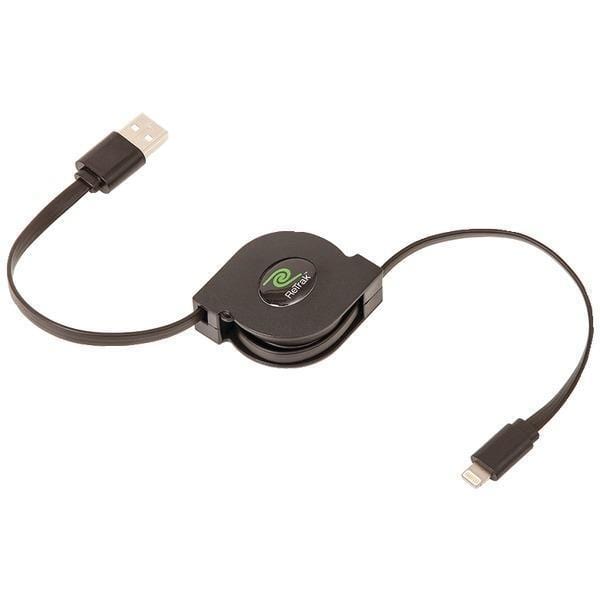 Retractable Charge & Sync USB Cable with Lightning(R) Connector, 3ft (Black)-USB Charge & Sync Cable-JadeMoghul Inc.