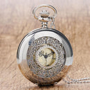Retro Hollow Silver Tone Quartz Pocket Watch Chian Necklace Pendant 2016 High Quality Luxury Gift--JadeMoghul Inc.