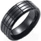 Black Ring Black Tungsten Carbide Tire Tread Beveled Edges Ring