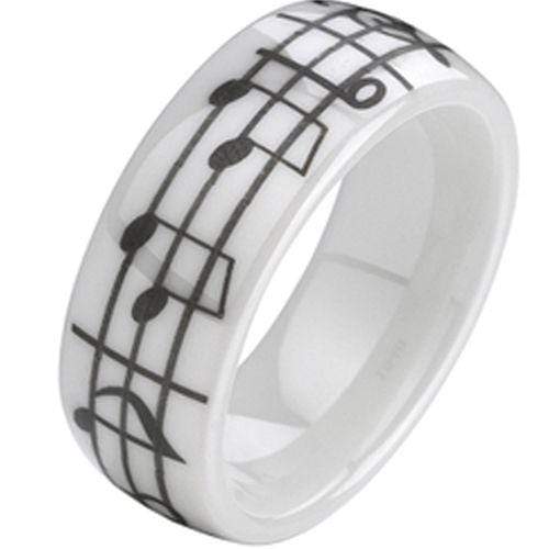 Rings And Bands Ceramic Rings White Ceramic Dome Court Music Note Ring Titanium
