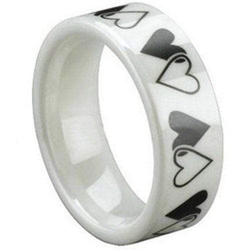 Rings And Bands Ceramic Rings White Ceramic Pipe Cut Flat Double Heart Ring Titanium