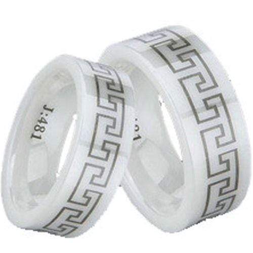 Rings And Bands Ceramic Rings White Ceramic Pipe Cut Flat Greek Key Ring Titanium