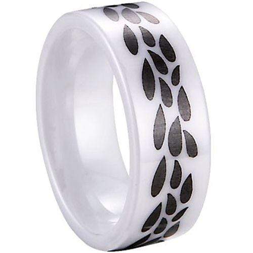 Rings And Bands Ceramic Rings White Ceramic Pipe Cut Flat Teardrop Pattern Ring Titanium