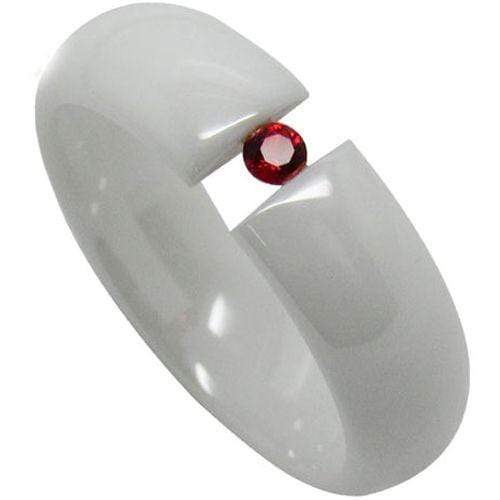 Rings And Bands Ceramic Rings White Ceramic Solitaire Ring With Created Red Ruby Titanium