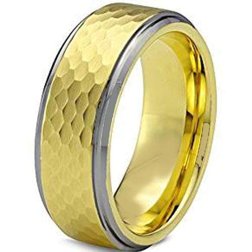 Rings And Bands Gold Ring Platinum White Gold Tone Tungsten Carbide Hammered Step Ring Titanium
