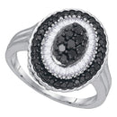 Rings And Bands Sterling Silver Women's Round Black Color Enhanced Diamond Oval Cluster Ring 5/8 Cttw - FREE Shipping (US/CAN) JadeMoghul