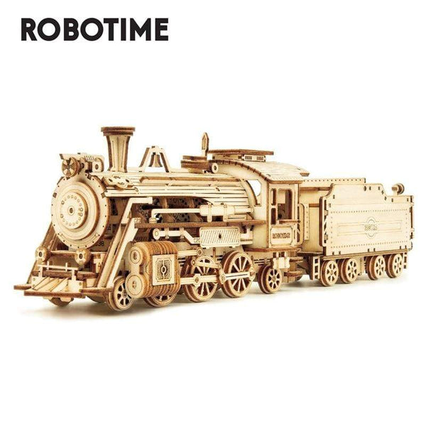 Robotime Rokr DIY 308pcs Laser Cutting Movable Steam Train Wooden Model Building Kits Assembly Toy Gift for Children Adult MC501 AExp